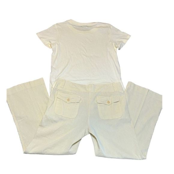 Theory Women's Cream Cotton Top And Linen Blend Pants Set Size Medium 6 - Picture 13 of 16